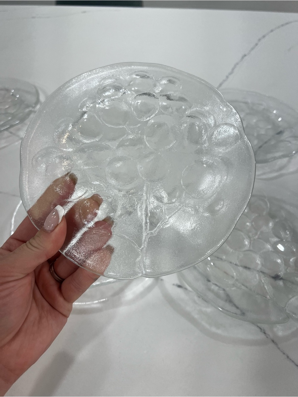Kosta-Boda Handmade  Glass Serving Platter Grapes Motif, Vintage Sweden Set Of 6